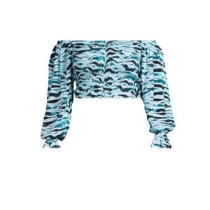 ELOQUII Elements Women's Plus Size Printed Smocked Off The Shoulder Top
